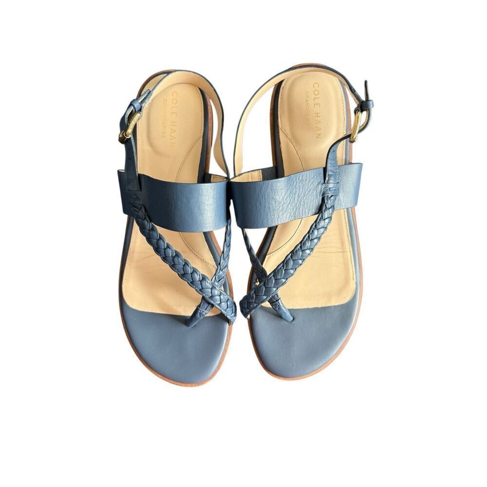 Cole Haan Womens Leather Anica Braided Thong Back Strap Sandals Blue Size 9B